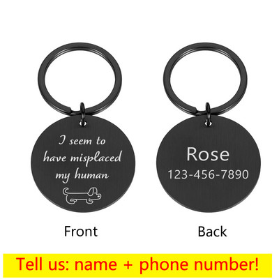 Etichetă de câine personalizată gravată pentru câine de companie Accesorii personalizate pentru guler de câine ID-ul cățelușului de pisică Etichete de nume din oțel inoxidabil Pandantiv anti-pierdere