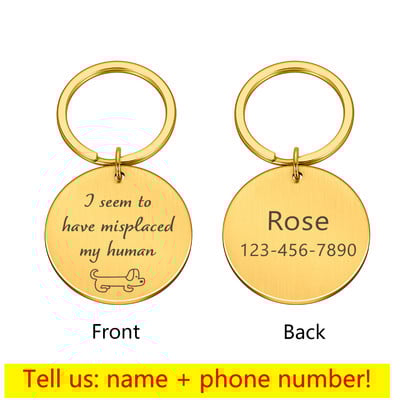 Etichetă de câine personalizată gravată pentru câine de companie Accesorii personalizate pentru guler de câine ID-ul cățelușului de pisică Etichete de nume din oțel inoxidabil Pandantiv anti-pierdere