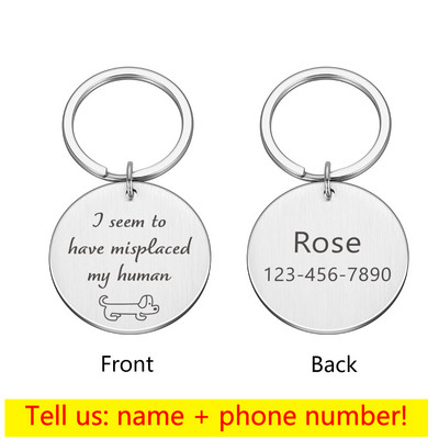 Etichetă de câine personalizată gravată pentru câine de companie Accesorii personalizate pentru guler de câine ID-ul cățelușului de pisică Etichete de nume din oțel inoxidabil Pandantiv anti-pierdere