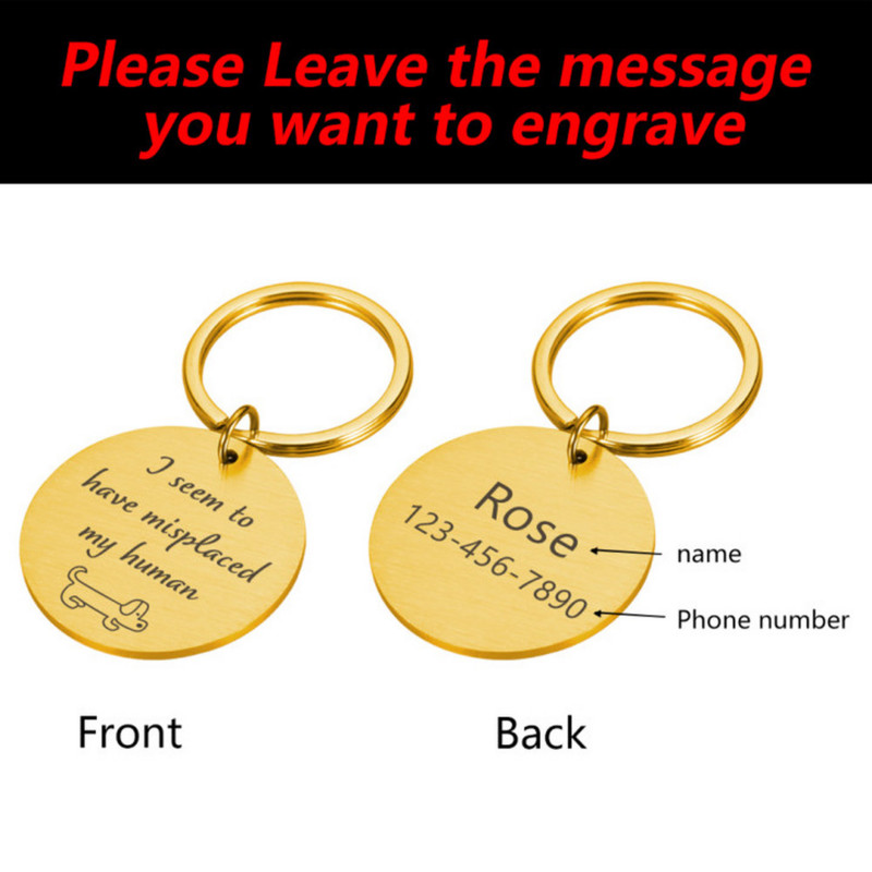 Etichetă de câine personalizată gravată pentru câine de companie Accesorii personalizate pentru guler de câine ID-ul cățelușului de pisică Etichete de nume din oțel inoxidabil Pandantiv anti-pierdere