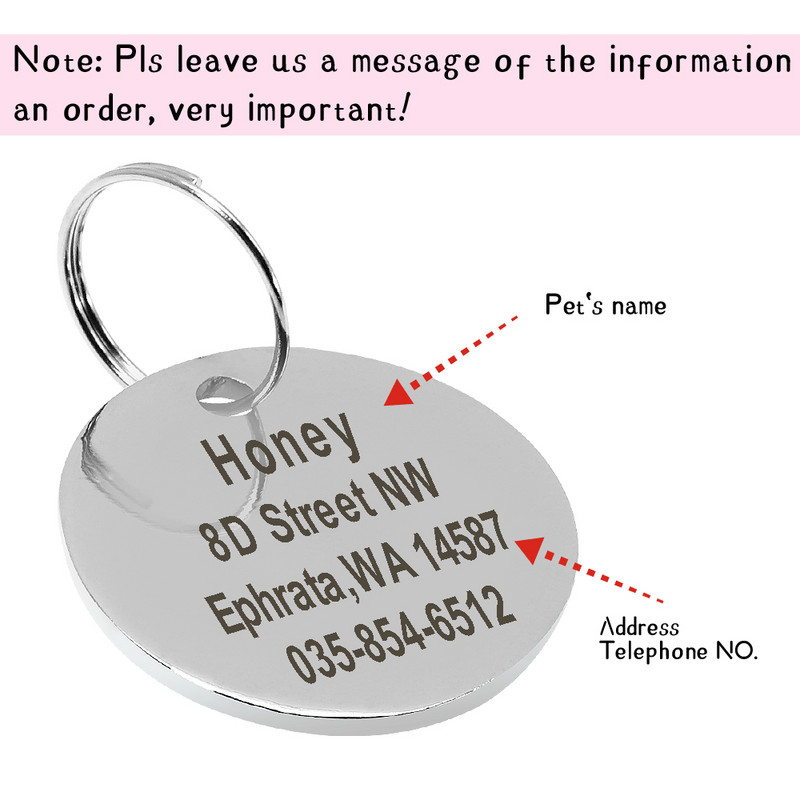 Etichetă pentru câine Gravată personalizată Accesorii pentru zgarda de câine Nume personalizat pentru cățeluș Etichetă de identificare telefonică Etichetă rotundă cu sclipici pandantiv personalizat