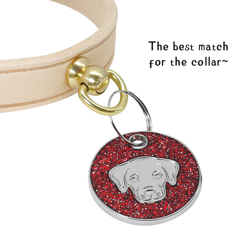 Etichetă pentru câine Gravată personalizată Accesorii pentru zgarda de câine Nume personalizat pentru cățeluș Etichetă de identificare telefonică Etichetă rotundă cu sclipici pandantiv personalizat