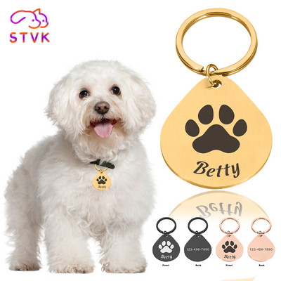 STVK Anti-pierdut câine personalizat animale de companie etichetă de identificare gulere cățeluș breloc din oțel inoxidabil gravură personalizată etichete cu nume de câine pentru animale de companie