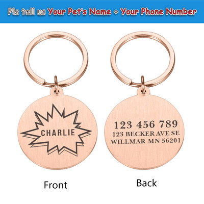 Etichete de identificare gravate pentru animale de companie. Număr de nume de identificare personalizat pentru animale de companie