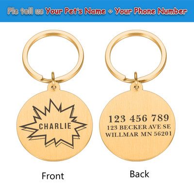 Etichete de identificare gravate pentru animale de companie. Număr de nume de identificare personalizat pentru animale de companie