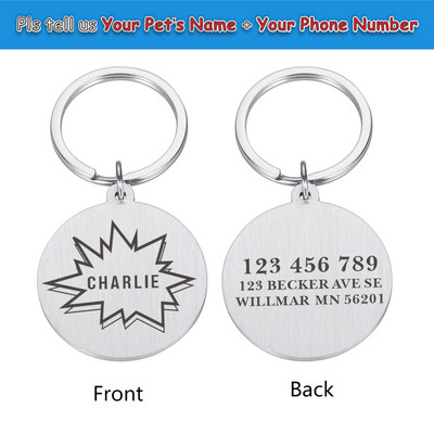 Etichete de identificare gravate pentru animale de companie. Număr de nume de identificare personalizat pentru animale de companie