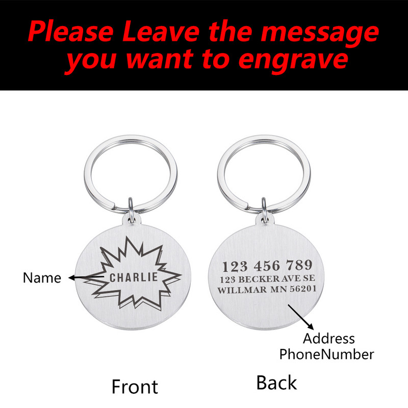 Etichete de identificare gravate pentru animale de companie. Număr de nume de identificare personalizat pentru animale de companie