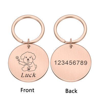 Etichetă de identificare pentru câine Etichete cu nume personalizate Plăcuță de identificare gravată gratuită personalizată Etichete cu nume pandantiv anti-pierdere Breloc din metal pentru gulerul de cățeluș de companie