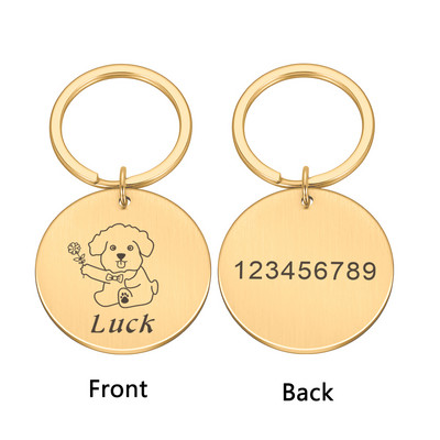 Etichetă de identificare pentru câine Etichete cu nume personalizate Plăcuță de identificare gravată gratuită personalizată Etichete cu nume pandantiv anti-pierdere Breloc din metal pentru gulerul de cățeluș de companie