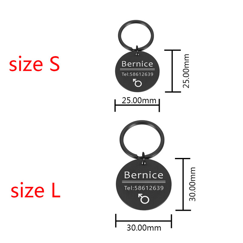 Etichetă de identificare pentru pisică, câine, gravată neagră, guler anti-pierdere pentru câine.