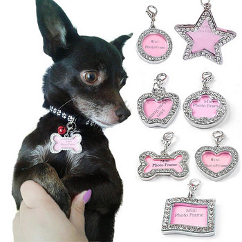 1бр Pet ID етикети Mini Bone Shape Dog Cat ID Tags Anti-lost Address Name Card Diamond Pendant for Dog Collar Pet Jewelry