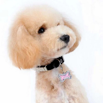 1бр Pet ID етикети Mini Bone Shape Dog Cat ID Tags Anti-lost Address Name Card Diamond Pendant for Dog Collar Pet Jewelry
