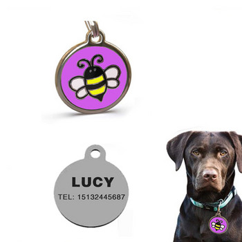 Γελοιογραφία Bee Dog Μάρκα Χαριτωμένη Στρογγυλή Προσωπικότητα Γάτα Μάρκα Προσαρμοσμένο Όνομα Pet Dog ID Κάρτα Μπρελόκ Αξεσουάρ σκύλου Εξάρτημα σκύλου