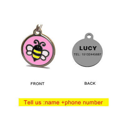 Cartoon Bee Dog Brand Drăguț Rotund Personalitate Pisică Brand Nume personalizat Pet Dog ID Card Breloc Accesorii pentru câini Ham pentru câini