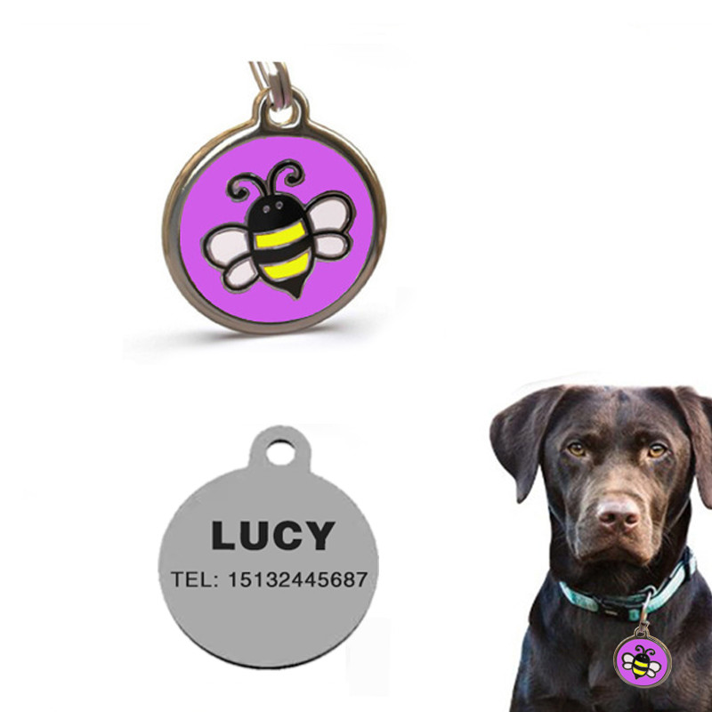Cartoon Bee Dog Brand Drăguț Rotund Personalitate Pisică Brand Nume personalizat Pet Dog ID Card Breloc Accesorii pentru câini Ham pentru câini