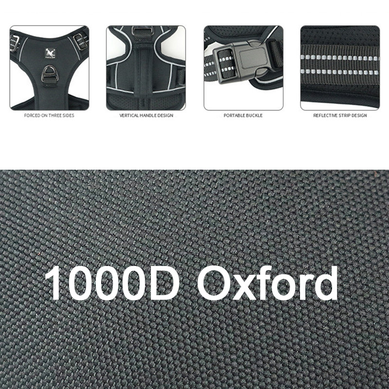 Vesta pentru ham pentru câini, reglabil fără tragere, cu mâner, pentru câini de talie medie, 1000D Oxford, ham reflectorizant pentru dresaj