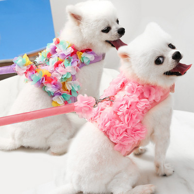 Σετ λουριών σκύλου αναπνεύσιμο στερεοφωνικό ροζ λουλούδι Σετ λουριών γάτας σκύλου Λουριά λουριών για κουτάβι γιλέκο για Τσιουάουα Γιορκσάιρ τεριέ