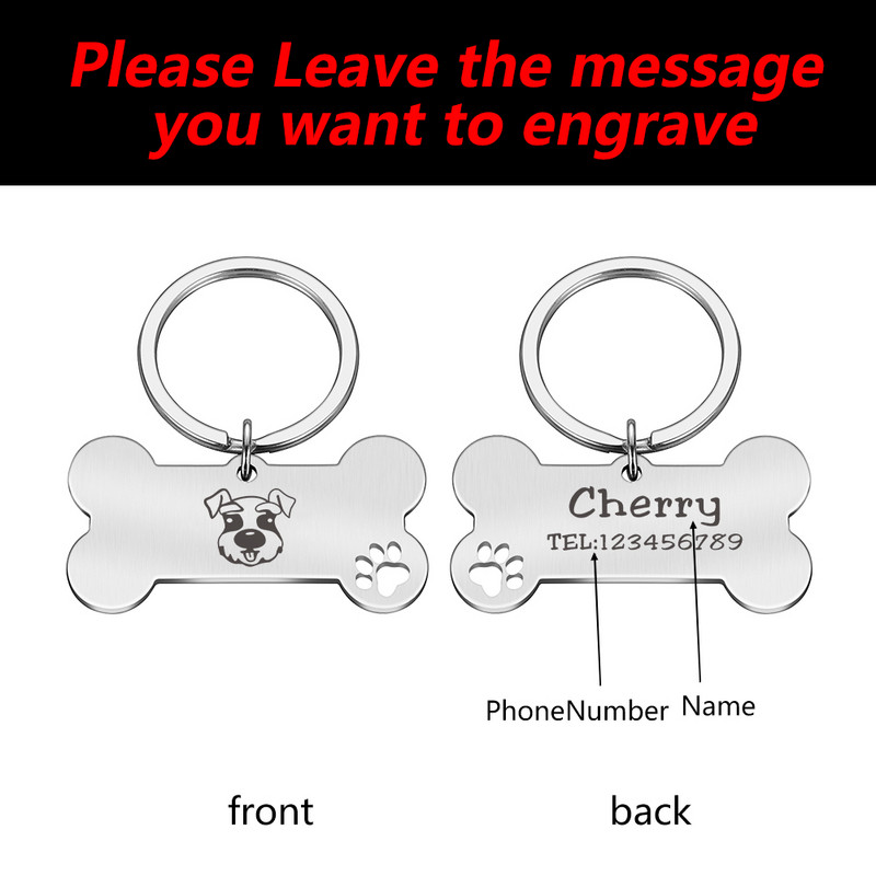 Bezmaksas iegravēta suņa mājdzīvnieka identifikācijas zīme Personalizēts vārds Tālrunis Kauls Mājdzīvnieka ID vārds kucēnam suņa kaklasiksnas birkas Kulons atslēgu piekariņš mājdzīvnieku aksesuāri