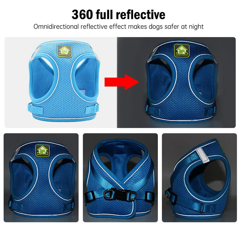 Vestă cu ham pentru câini, curea reflectorizantă pentru piept pentru animale de companie, ham reglabil, respirabil, pentru pisică, vestă din plasă de nailon, lesă pentru câini, accesorii pentru câini