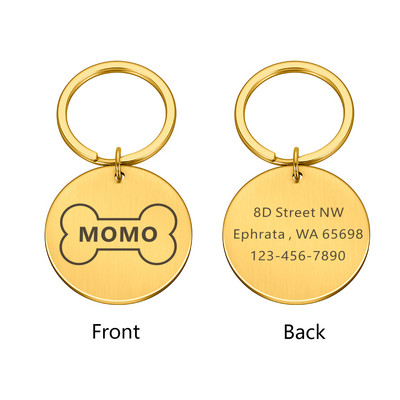 Personalizēta nerūsējošā tērauda gravēšana Mājas suņa identifikācijas zīme Pielāgots numurs Nosaukums Kaķa zīme Apkakles Kauls Nosaukuma plāksnīte Pretnozaudēšanas piekariņi