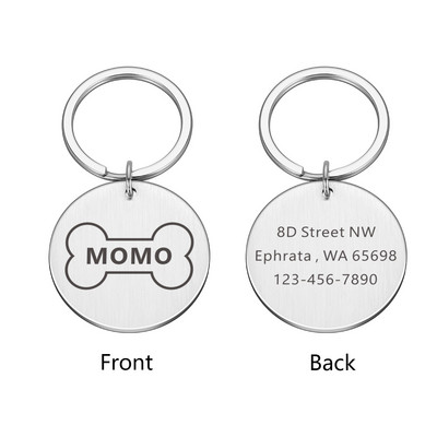 Personalizēta nerūsējošā tērauda gravēšana Mājas suņa identifikācijas zīme Pielāgots numurs Nosaukums Kaķa zīme Apkakles Kauls Nosaukuma plāksnīte Pretnozaudēšanas piekariņi