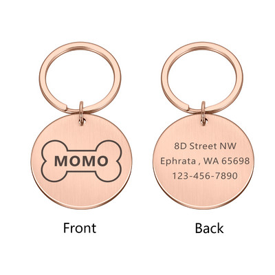 Personalizēta nerūsējošā tērauda gravēšana Mājas suņa identifikācijas zīme Pielāgots numurs Nosaukums Kaķa zīme Apkakles Kauls Nosaukuma plāksnīte Pretnozaudēšanas piekariņi