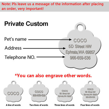 PAW Етикети за домашни кучета Блестящи персонализирани етикети за ID на котка Кученце Етикети за нашийник Гравирани безплатно