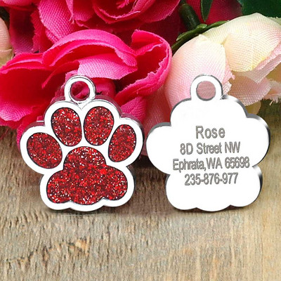 PAW Pet Dog Tags Glitter Personalized Cat Puppy ID Tag Apkakles birkas iegravētas Bezmaksas