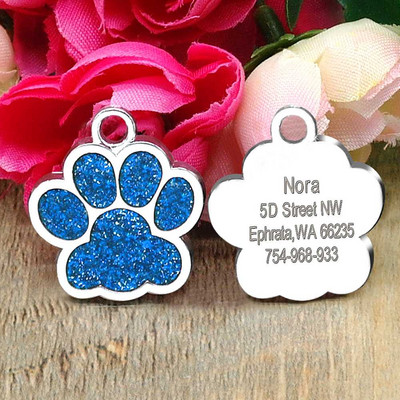 PAW Pet Dog Tags Glitter Personalized Cat Puppy ID Tag Apkakles birkas iegravētas Bezmaksas