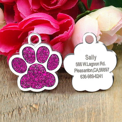 PAW Pet Dog Tags Glitter Personalized Cat Puppy ID Tag Apkakles birkas iegravētas Bezmaksas