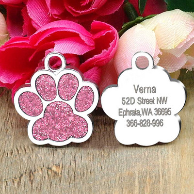 PAW Pet Dog Tags Glitter Personalized Cat Puppy ID Tag Apkakles birkas iegravētas Bezmaksas