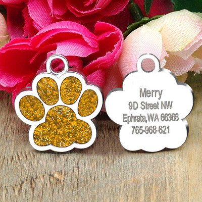 PAW Pet Dog Tags Glitter Personalized Cat Puppy ID Tag Apkakles birkas iegravētas Bezmaksas