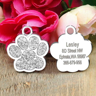 PAW Pet Dog Tags Glitter Personalized Cat Puppy ID Tag Apkakles birkas iegravētas Bezmaksas