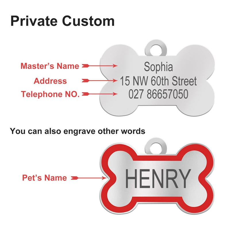 Mājdzīvnieku suņa identifikācijas birkas Kaķu apkakles aksesuāri Apdares Mājas dzīvnieku ID Suņu birkas Kaklasiksnas no nerūsējošā tērauda kaķu birkas Pielāgota birka Bezmaksas gravēšana