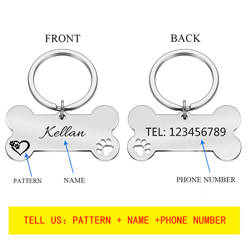 Besplatna prilagođena adresa s imenom Oznake za pse za kućne ljubimce Izborni uzorak Personalizirana pločica s imenom od nehrđajućeg čelika Anti-lost Privjesak Dodaci