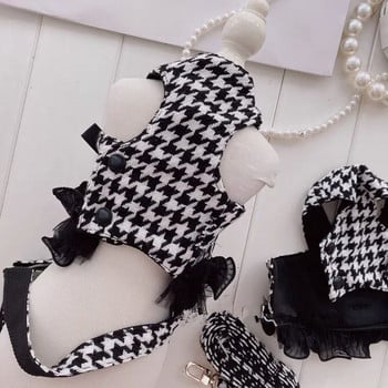 Γιλέκο Houndstooth Traction Rope Fashion Bowknot Ζώνη σκύλου Μικρή αλυσίδα σκύλου Μαύρη Λευκή καρό ζώνη ασφαλείας Παλτό Chihuahua Yorkshire