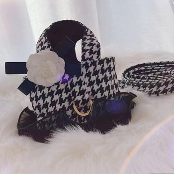 Γιλέκο Houndstooth Traction Rope Fashion Bowknot Ζώνη σκύλου Μικρή αλυσίδα σκύλου Μαύρη Λευκή καρό ζώνη ασφαλείας Παλτό Chihuahua Yorkshire