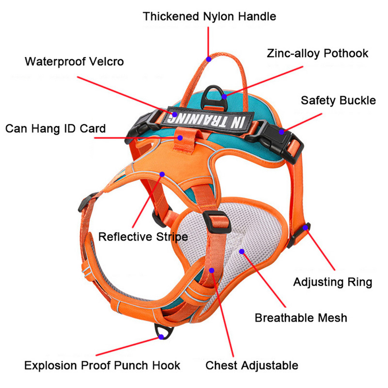 Ham pentru câini NO PULL Plimbare în aer liber, respirabil, reflectorizant, ajustabil, pentru câini de talie medie, pentru câini de talie medie, articole pentru animale de companie