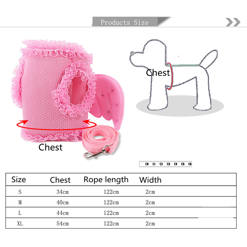 Väike koera rakmed ja jalutusrihma komplekt Lemmiklooma kassi vesti rakmed Pearl Cute Angel Wing Printsess Lemmikkoera rakmed jalutusrihmad Reguleeritavad jalutusrihmad