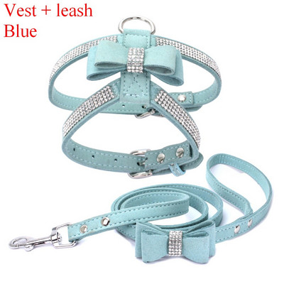 Ham pentru animale de companie Lesă cu strasuri Bling Crystal Cureaua de piept reglabilă din piele intoarsă moale Arc din piele Transport prin picătură de înaltă calitate