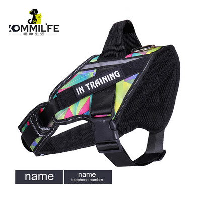 KOMMILIFE Ham ajustabil din nailon pentru câini Ham personalizat K9 pentru animale de companie, reflectorizant, respirabil, pentru câini, fără tragere