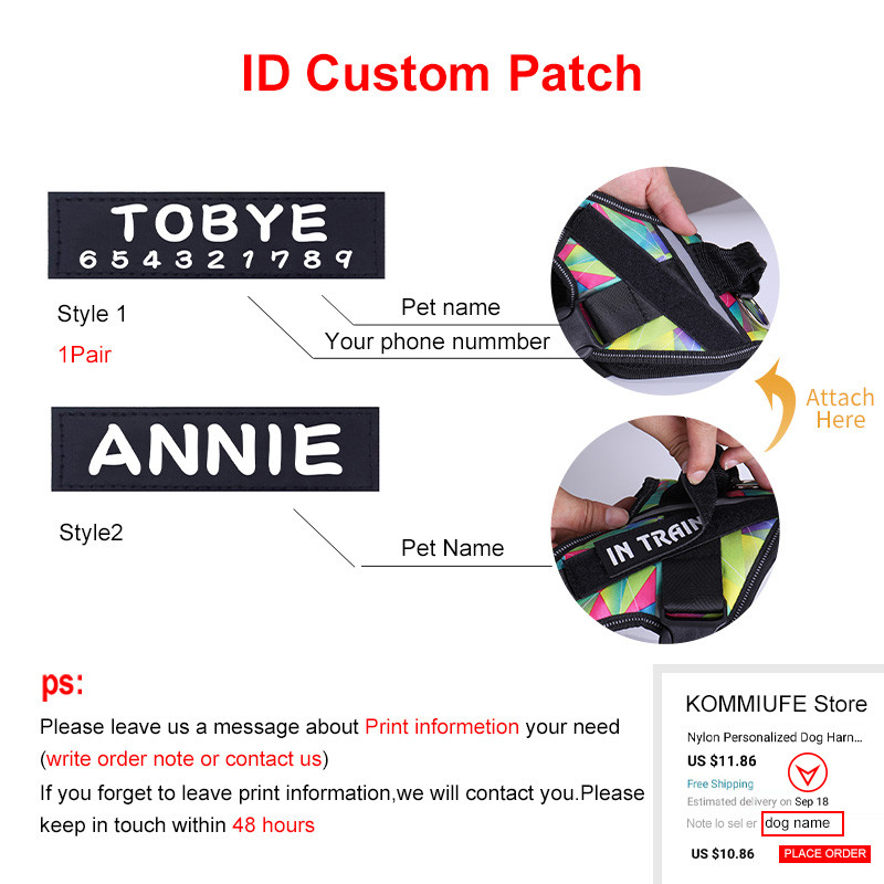 KOMMILIFE Ham ajustabil din nailon pentru câini Ham personalizat K9 pentru animale de companie, reflectorizant, respirabil, pentru câini, fără tragere