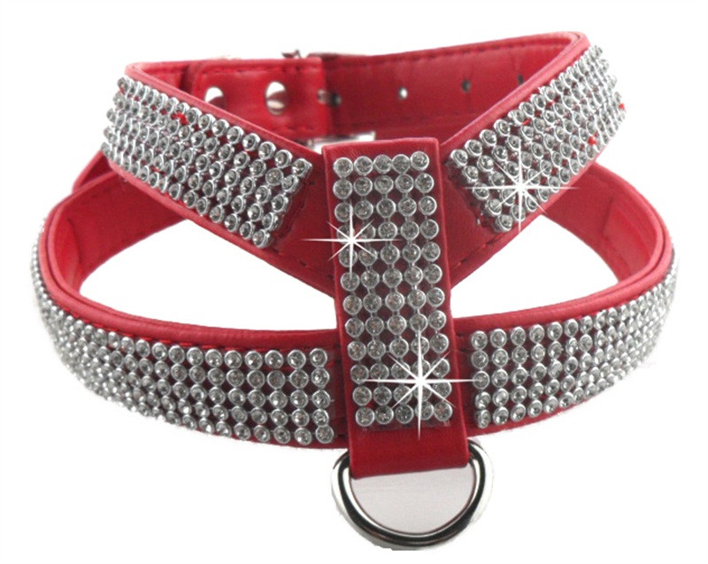 Dimensiuni mari Piele PU Strasuri Ham pentru câini Siguranță Confortabil pentru îmbrăcăminte pentru animale de companie Guler pentru ham Mic Mediu Mare Rechizite pentru câini