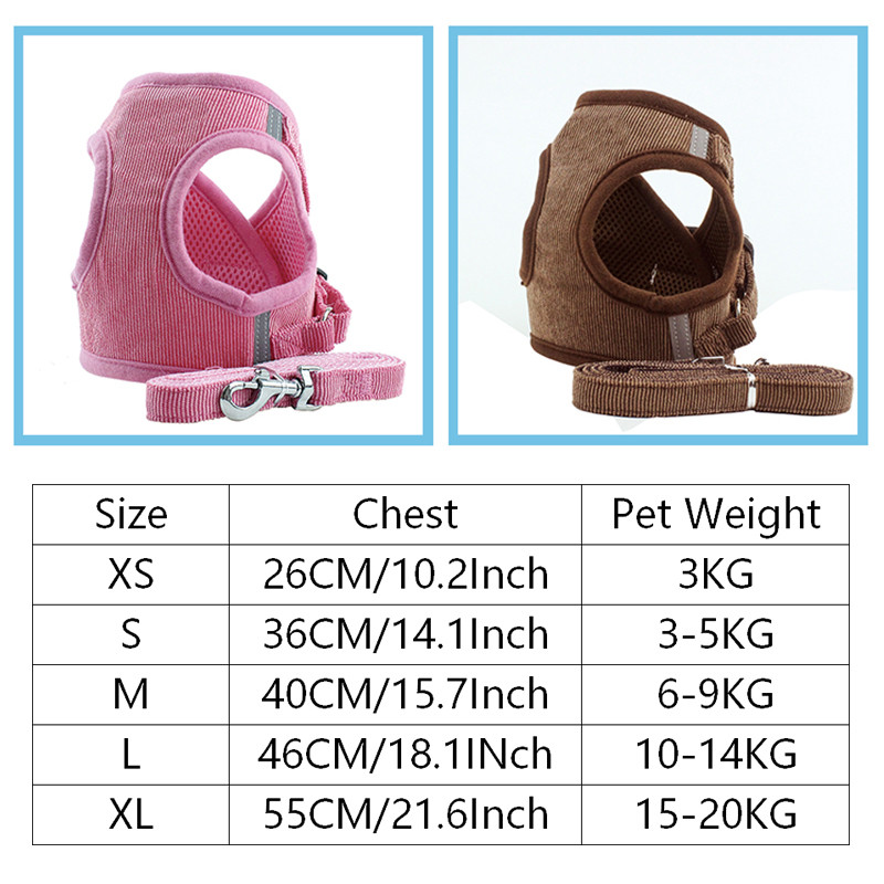 Set de ham și lesă pentru vestă pentru câini pentru animale de companie, reflectorizant, rezistent la vânt, velur, curea reglabilă pentru piept, hamul de plasă respirabil pentru câini