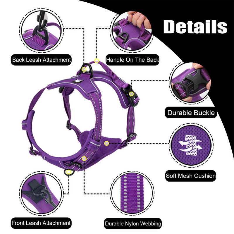 Truelove No Pull Dog rakmed Reguleeritav ohutus nailonist suur lemmikloomakoera vest, polsterdatud helkur välistingimustes koertele Lemmiklooma rihma juhtimine