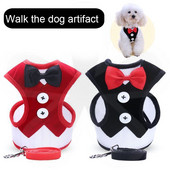 Elegantni prsluk s vezicom za pse s leptir mašnom i povodcem za male pse Prsni pojas Ovratnik Uže za vuču Podesivi prsluk s mašnom i čvorom Odjeća za kućne ljubimce