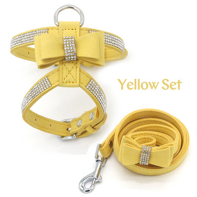 Koerarakmed jalutusrihma ülikond Vest Säravad teemandid Reguleeritav pehme seemisnahast riidest vibu Rhinestone lemmiklooma kaelarihmad koertele toodetele