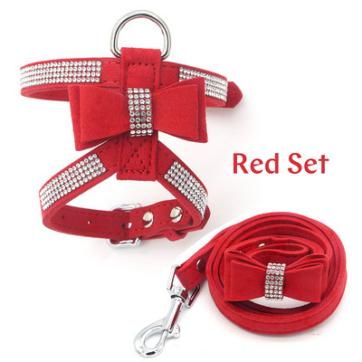 Koerarakmed jalutusrihma ülikond Vest Säravad teemandid Reguleeritav pehme seemisnahast riidest vibu Rhinestone lemmiklooma kaelarihmad koertele toodetele