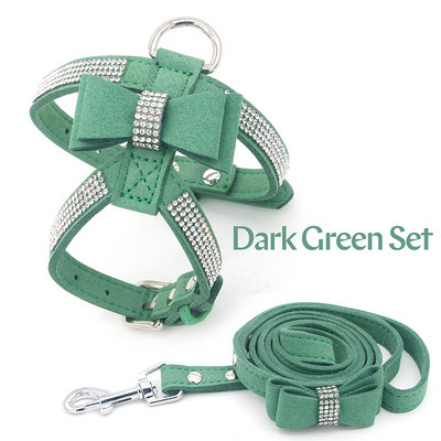 Koerarakmed jalutusrihma ülikond Vest Säravad teemandid Reguleeritav pehme seemisnahast riidest vibu Rhinestone lemmiklooma kaelarihmad koertele toodetele