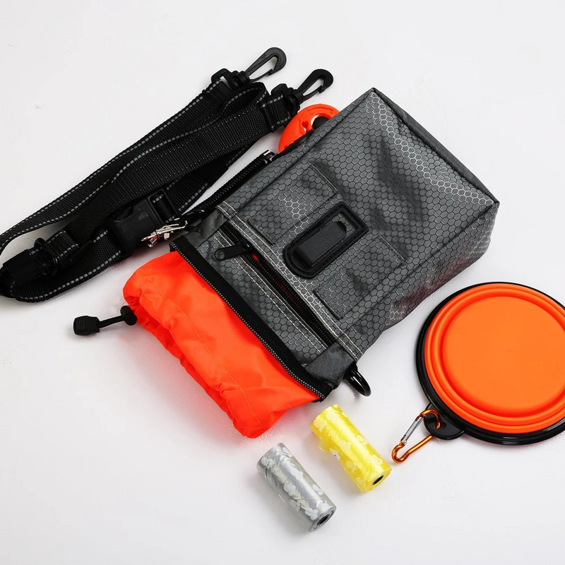 Saci portabile pentru tratarea în aer liber pentru animale de companie Suport pentru alimente Curea de talie reglabilă Saci de gunoi Kit bol pliabil Geantă de dresaj pentru câini multifuncțional